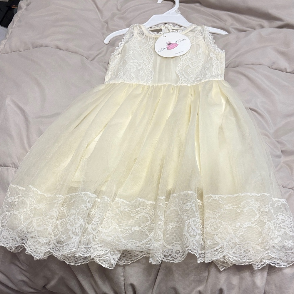 Girls Cream Lace Tulle Easter Dress